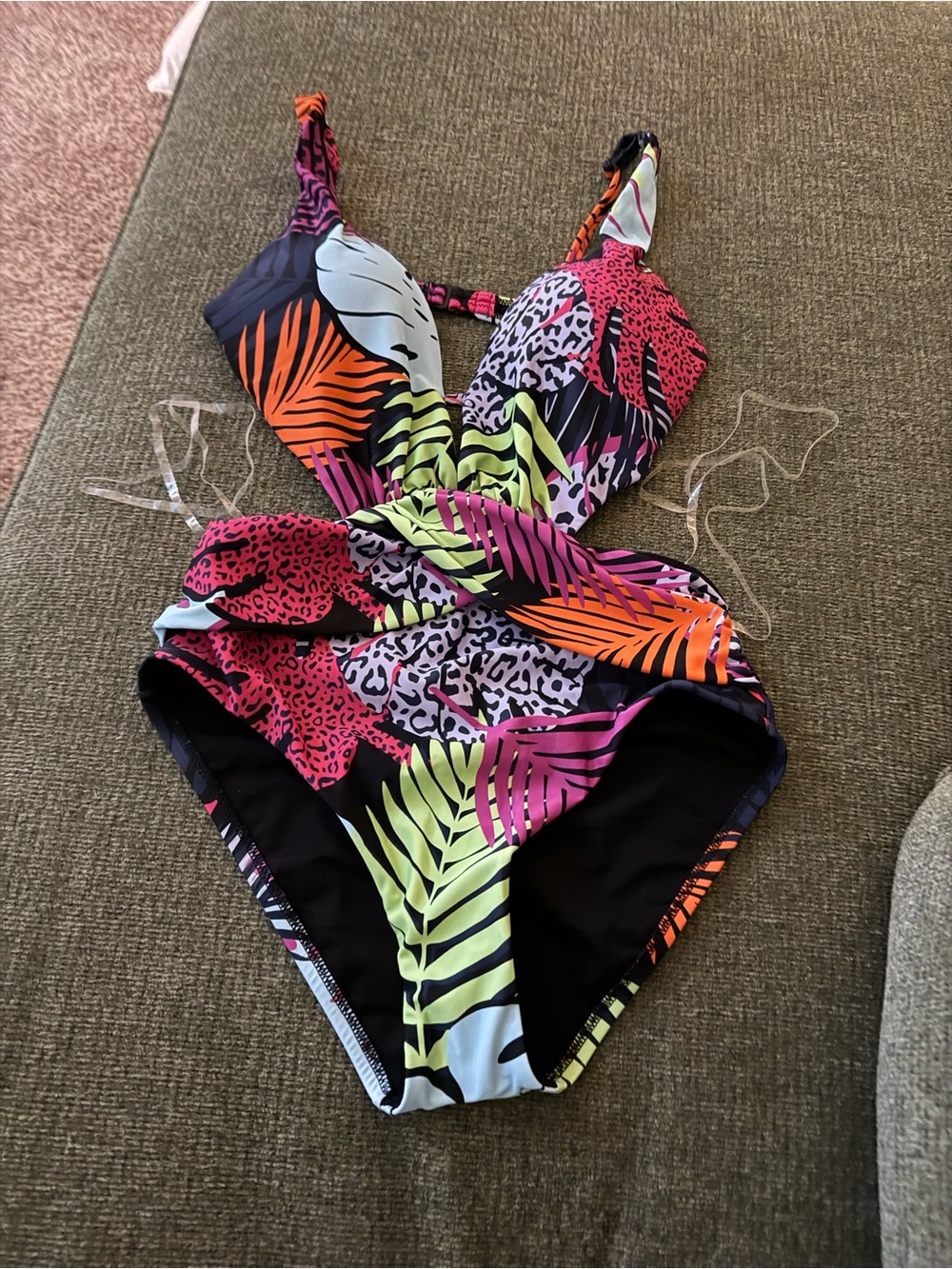 Bar III Neon Tropical Print One-Piece Swimsuit